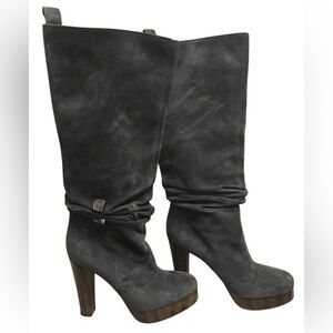 Miss Sixty Women’s Gray Real Suede Leather Knee-High Boots Size 37 EU